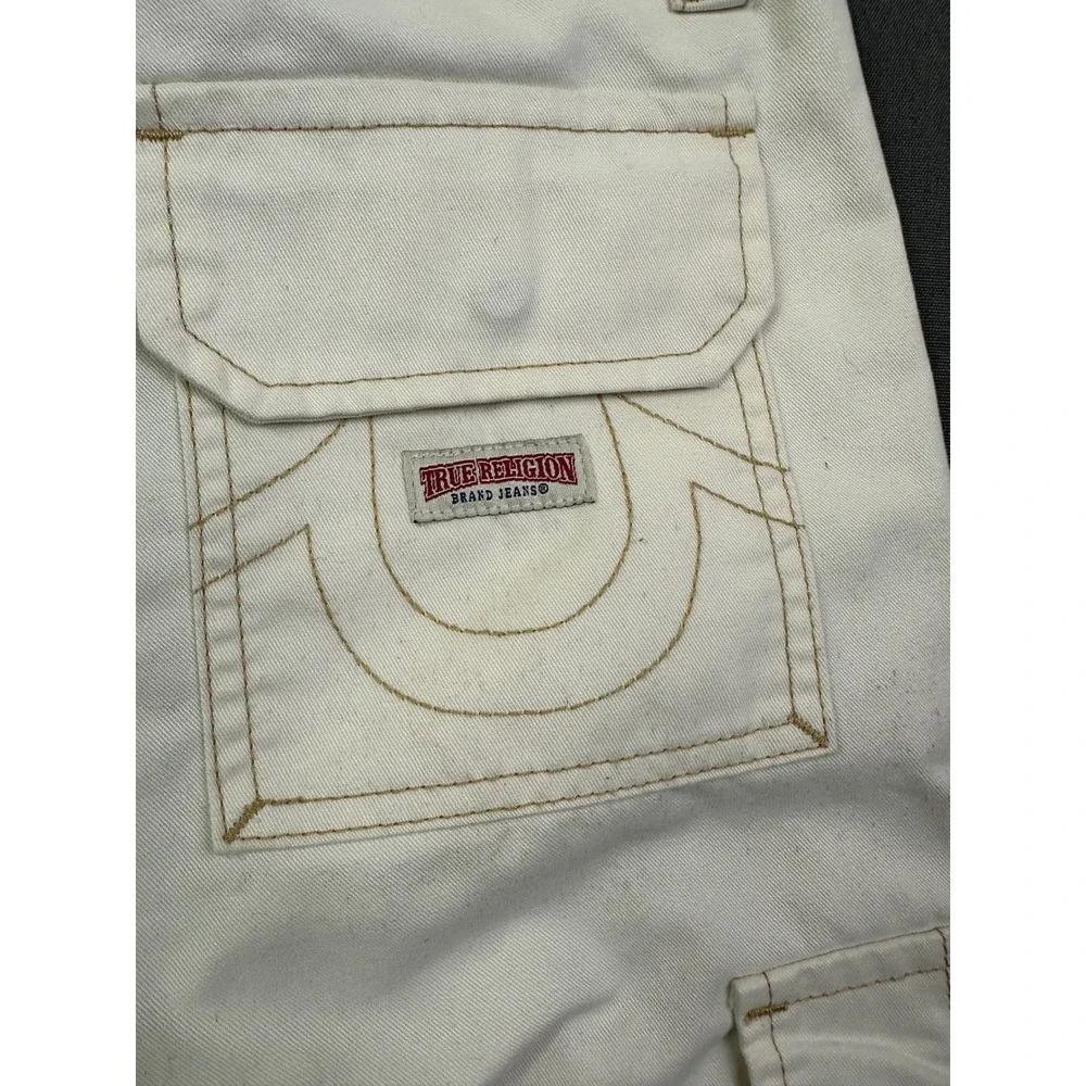 True Religion Cargo Pants Cream Relaxed Fit Utility women's Size 25 See pic 8-10